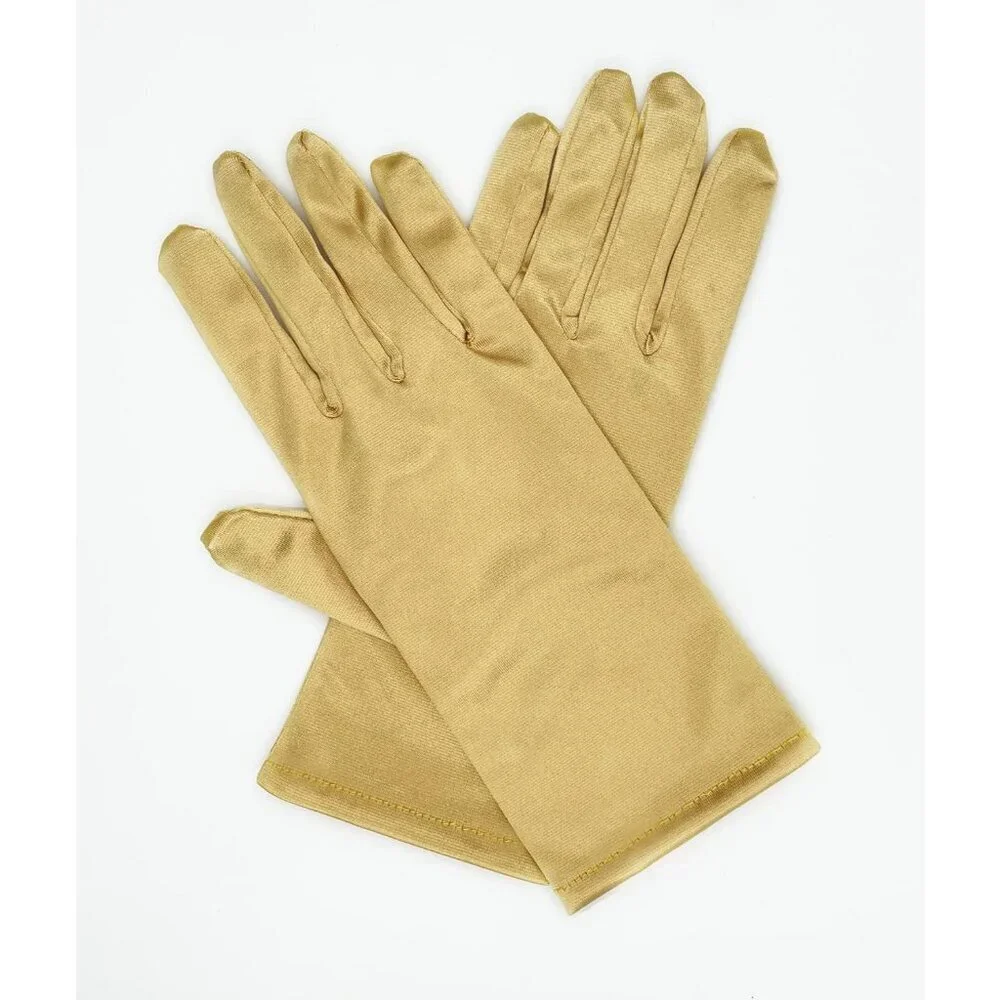 Women's Gold Short Satin Gloves Stretchy Fabric Formal Wedding Party Tea Prom